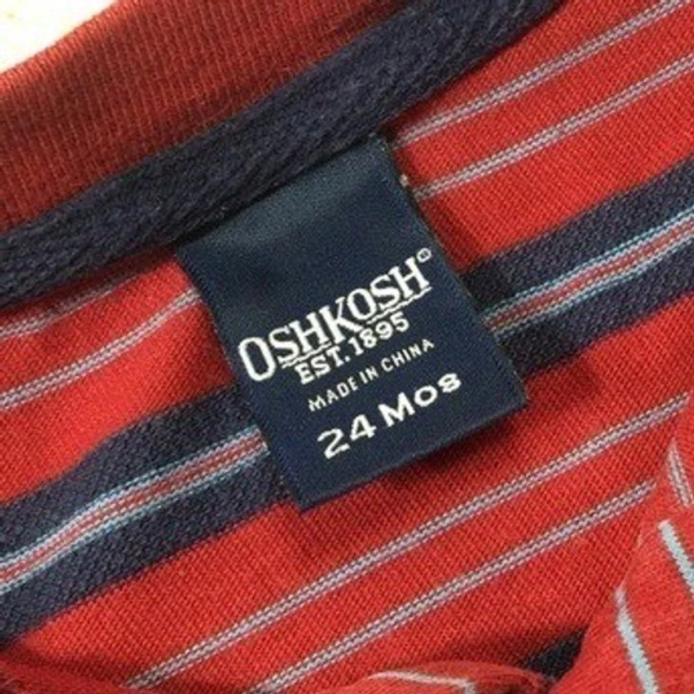 OshKosh B'gosh Henley Baby Boy Bodysuit 24M Red‎ Blue Striped Cotton Dog Patch